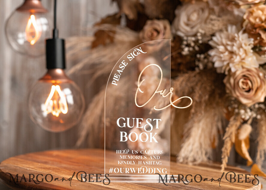 TABLE DECOR SIGNS Guestbook & Cards Gifts Signs Transparent Acrylic sign Our guestbook Sign, Half Arch Beige Ombre Acrylic Gold Guestbook Sign, Nude Gold Plexi Sign Our guestbook, Taupe Luxury Wedding Table Decor, Wedding Signage Golden Mirror Guestbook Sign with stand