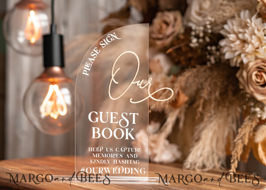 TABLE DECOR SIGNS Guestbook & Cards Gifts Signs Transparent Acrylic sign Our guestbook Sign, Half Arch Beige Ombre Acrylic Gold Guestbook Sign, Nude Gold Plexi Sign Our guestbook, Taupe Luxury Wedding Table Decor, Wedding Signage Golden Mirror Guestbook Sign with stand
