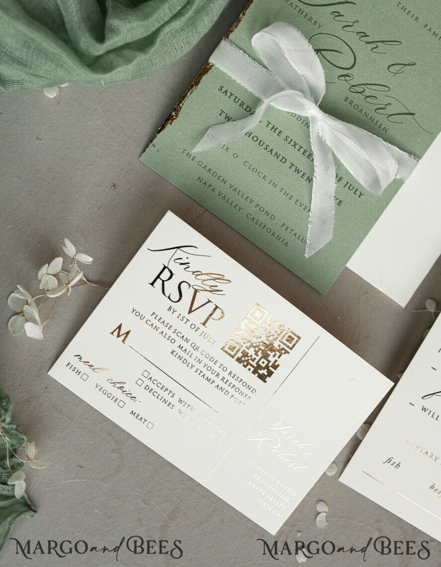 WEDDING INVITATIONS embossed invites Bespoke Embossed Blind Sage green Gold Wedding Invitation, Golden greenery deboss Floral Wedding Invitation, Modern Garden Debossed Invitation suite, Cotton paper wedding invitation suite, Wedding Invitations golden