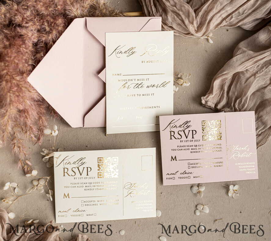 WEDDING INVITATIONS embossed invites Bespoke Embossed Blind Blus Pink Gold Wedding Invitation, Golden Nude deboss Floral Wedding Invitation, Modern Garden Debossed Invitation suite, Cotton paper wedding invitation suite, Wedding Invitations golden