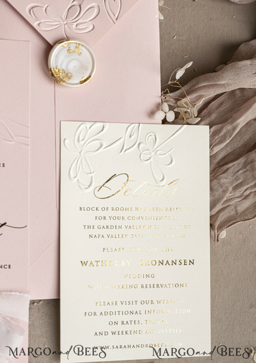 WEDDING INVITATIONS embossed invites Bespoke Embossed Blind Blus Pink Gold Wedding Invitation, Golden Nude deboss Floral Wedding Invitation, Modern Garden Debossed Invitation suite, Cotton paper wedding invitation suite, Wedding Invitations golden