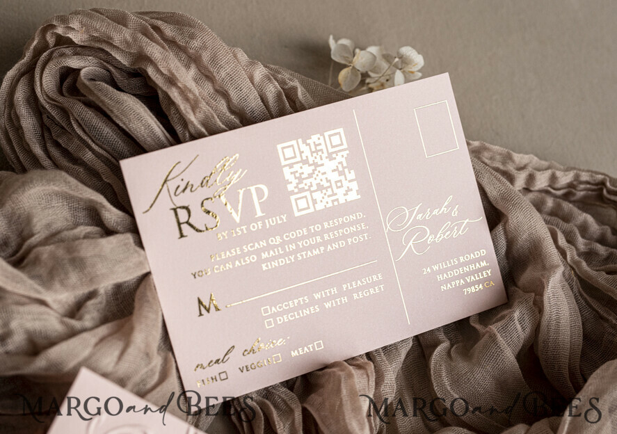 WEDDING INVITATIONS embossed invites Bespoke Embossed Blind Blus Pink Gold Wedding Invitation, Golden Nude deboss Floral Wedding Invitation, Modern Garden Debossed Invitation suite, Cotton paper wedding invitation suite, Wedding Invitations golden