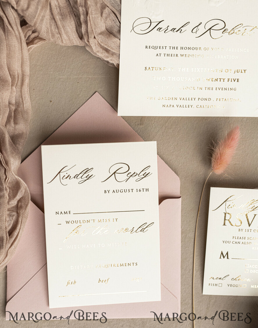 WEDDING INVITATIONS embossed invites Fine Art Embossed Blind Blush Pink Gold Wedding Invitation, Golden deboss Roses Floral Wedding Invitation, Boho Ecru Debossed Invitation suite, Gold Foil wedding invitation suite, Wedding Invitations golden