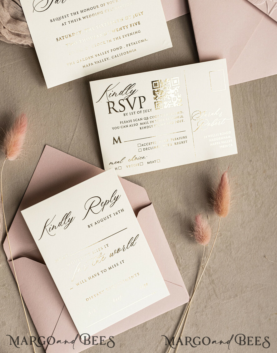 WEDDING INVITATIONS embossed invites Fine Art Embossed Blind Blush Pink Gold Wedding Invitation, Golden deboss Roses Floral Wedding Invitation, Boho Ecru Debossed Invitation suite, Gold Foil wedding invitation suite, Wedding Invitations golden