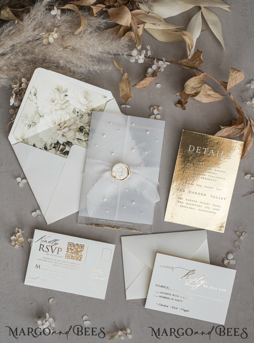 WEDDING INVITATIONS plexi acrylic mirror Ivory Beaded Wrapping Wedding Invitations, Elegant Clear Acrylic Wedding Cards, Plexi Transparent Wedding Invites, Wedding Invitation Suite with Pearls