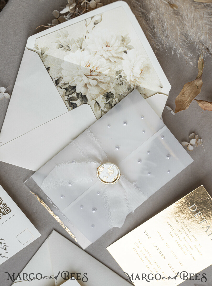 WEDDING INVITATIONS plexi acrylic mirror Ivory Beaded Wrapping Wedding Invitations, Elegant Clear Acrylic Wedding Cards, Plexi Transparent Wedding Invites, Wedding Invitation Suite with Pearls
