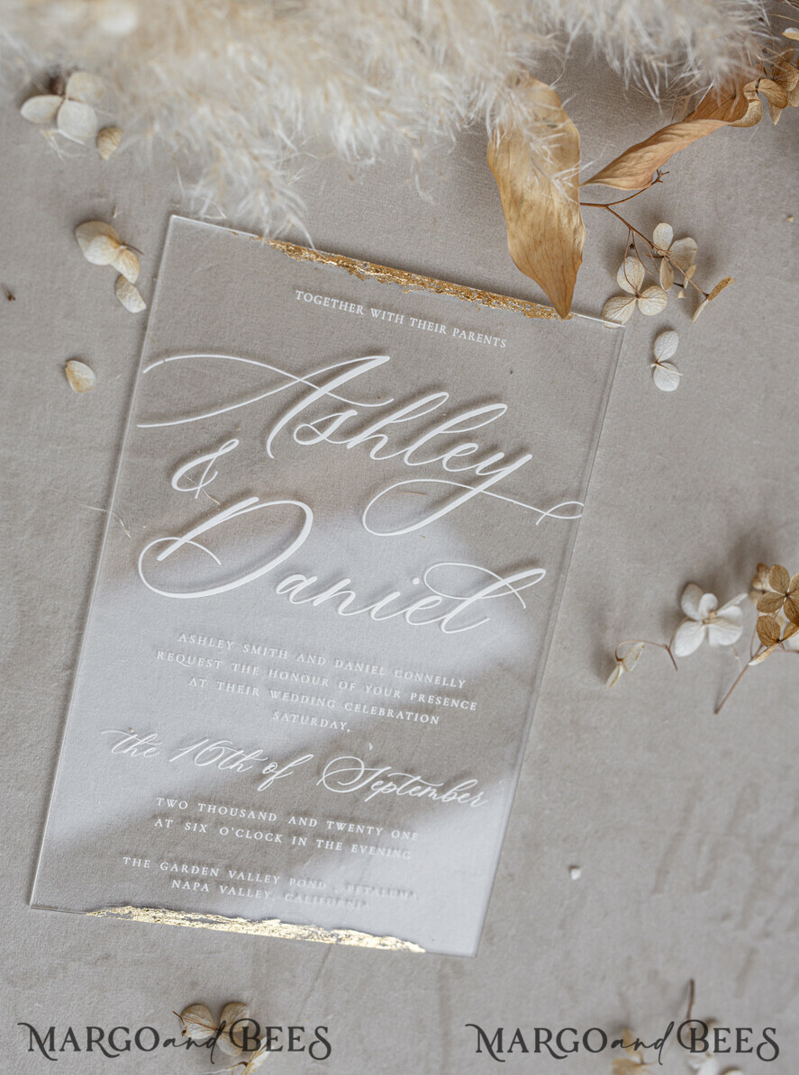 WEDDING INVITATIONS plexi acrylic mirror Ivory Beaded Wrapping Wedding Invitations, Elegant Clear Acrylic Wedding Cards, Plexi Transparent Wedding Invites, Wedding Invitation Suite with Pearls