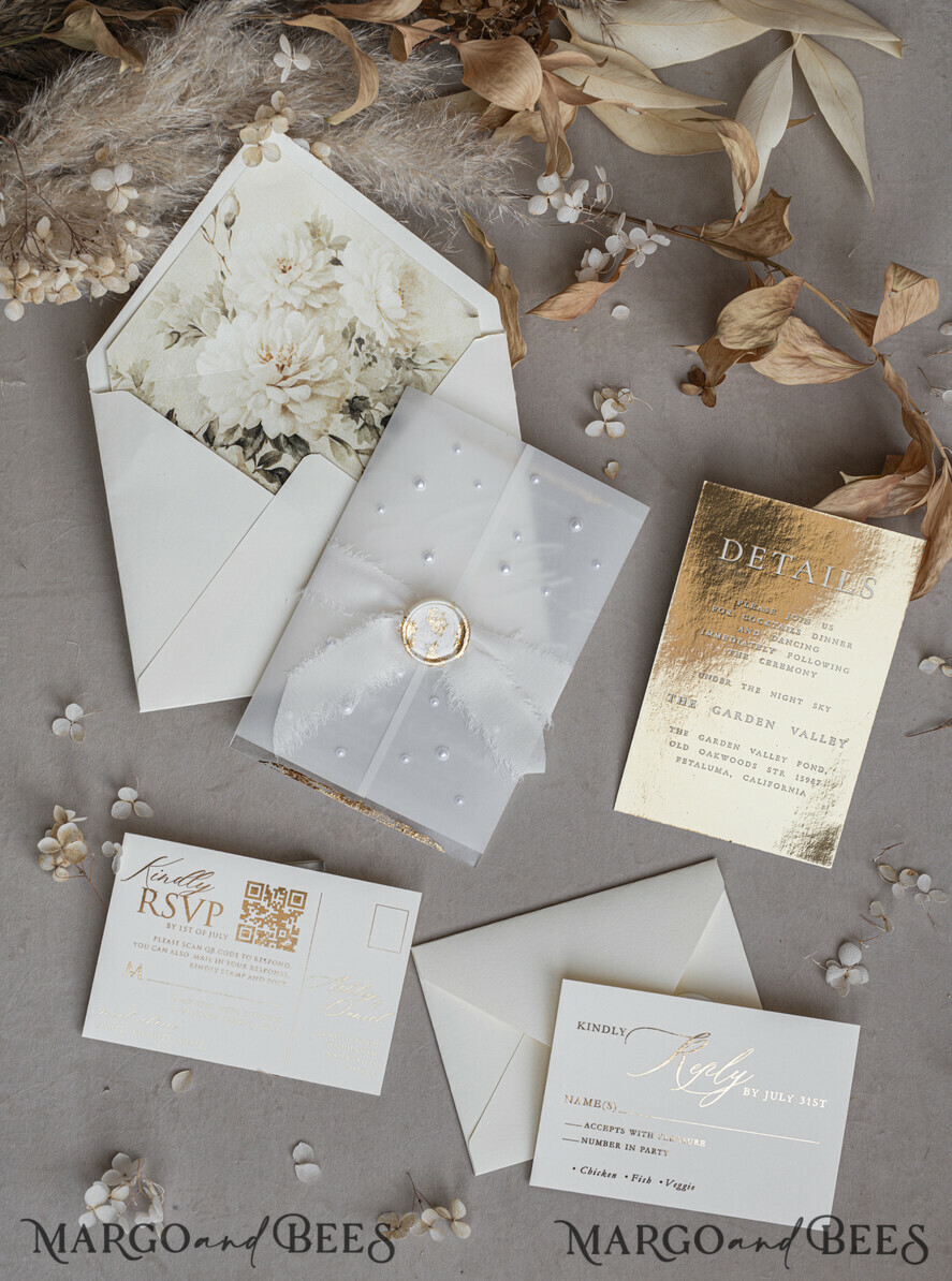WEDDING INVITATIONS plexi acrylic mirror Ivory Beaded Wrapping Wedding Invitations, Elegant Clear Acrylic Wedding Cards, Plexi Transparent Wedding Invites, Wedding Invitation Suite with Pearls