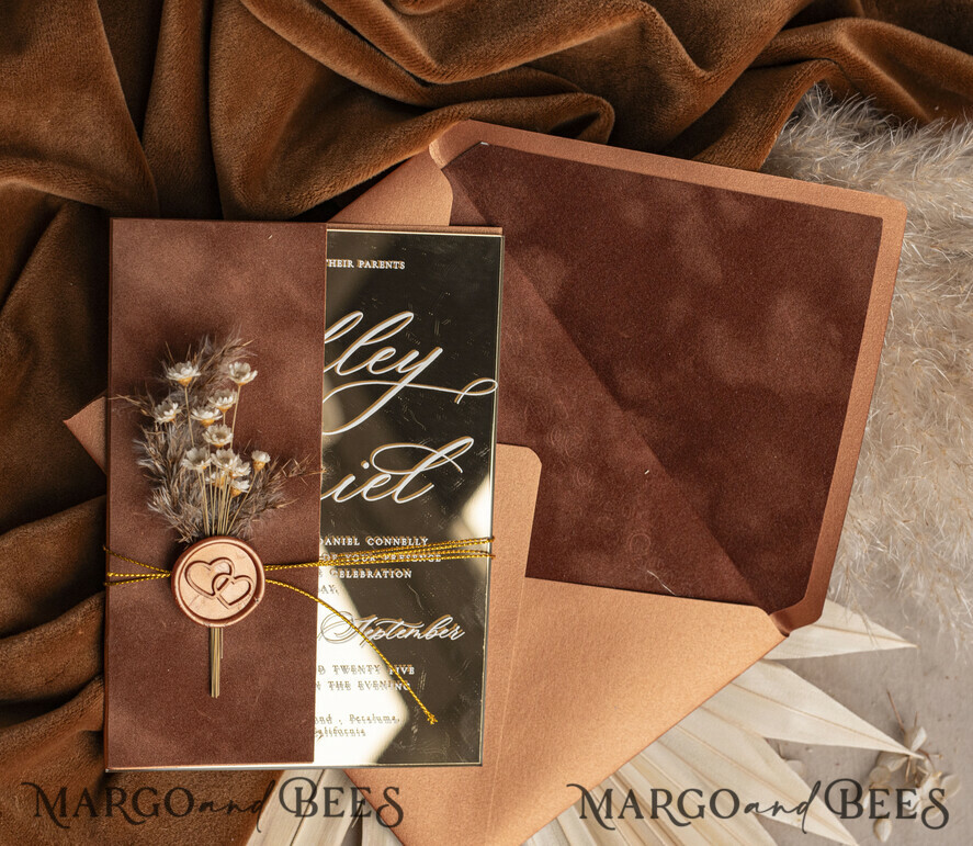 WEDDING INVITATIONS plexi acrylic mirror Fall Mirror gold Wedding Invitations, Elegant Terracotta Wedding Cards, Burnt orange Acrylic Wedding Invites, Mirror Gold Plexi Wedding Invitation Suite