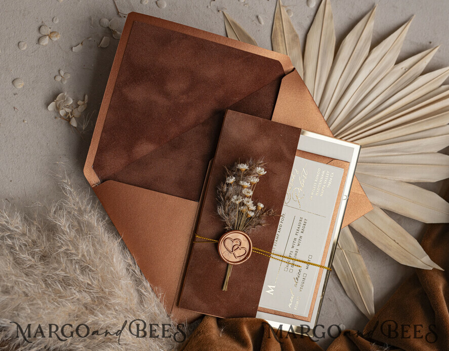 WEDDING INVITATIONS plexi acrylic mirror Fall Mirror gold Wedding Invitations, Elegant Terracotta Wedding Cards, Burnt orange Acrylic Wedding Invites, Mirror Gold Plexi Wedding Invitation Suite