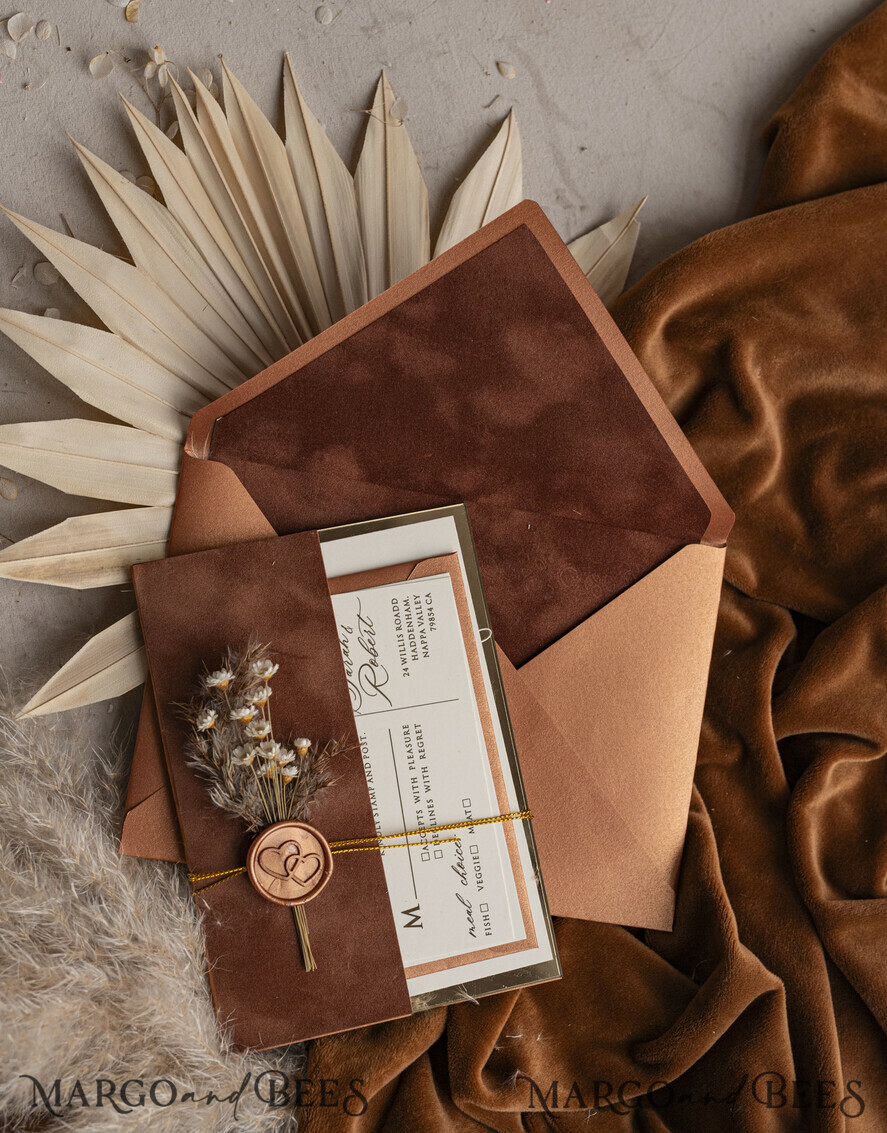 WEDDING INVITATIONS plexi acrylic mirror Fall Mirror gold Wedding Invitations, Elegant Terracotta Wedding Cards, Burnt orange Acrylic Wedding Invites, Mirror Gold Plexi Wedding Invitation Suite