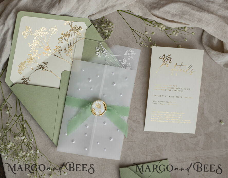 WEDDING INVITATIONS plexi acrylic mirror Sage Green Frozen Transparent Baby Breath Wedding Invitations, Elegant Garden Gypsophila Wedding Cards, Greenery Acrylic Wedding Invites, Clear Plexi Wedding Invitation Suite