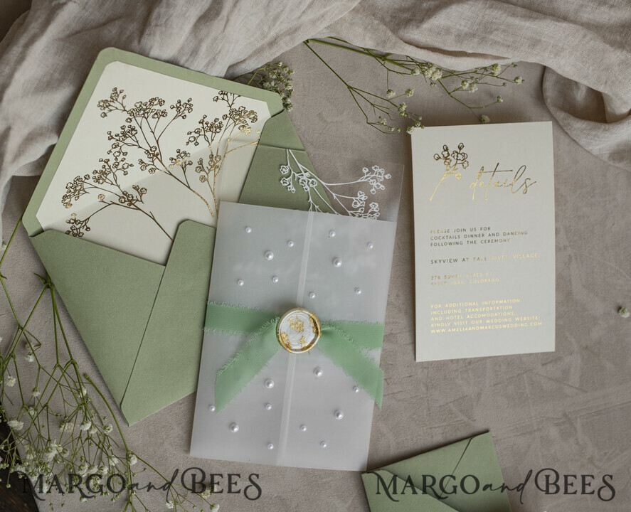 WEDDING INVITATIONS plexi acrylic mirror Sage Green Frozen Transparent Baby Breath Wedding Invitations, Elegant Garden Gypsophila Wedding Cards, Greenery Acrylic Wedding Invites, Clear Plexi Wedding Invitation Suite