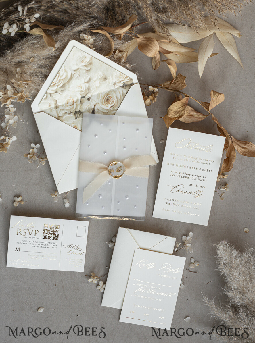WEDDING INVITATIONS plexi acrylic mirror Ivory Beaded Wrapping Wedding Invitations, Elegant Clear Acrylic Wedding Cards, Plexi Transparent Wedding Invites, Wedding Invitation Suite with Pearls