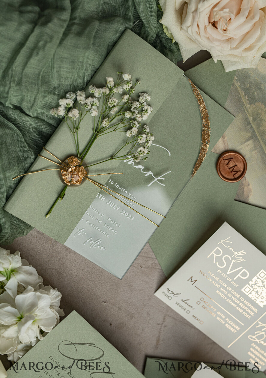 WEDDING INVITATIONS plexi acrylic mirror Sage Green Clear Arched Wedding Invitations, Elegant Garden Wedding Cards, Greenery Acrylic transparent Wedding Invites, Arch Plexi Wedding Invitation Suite