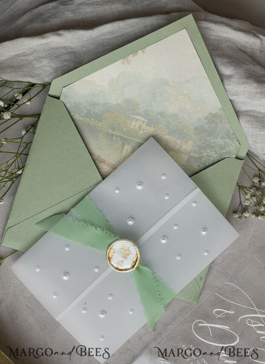 WEDDING INVITATIONS plexi acrylic mirror Ivory Beaded Wrapping Wedding Invitations, Elegant Clear Acrylic Wedding Cards, Plexi Transparent Wedding Invites, Wedding Invitation Suite with Pearls