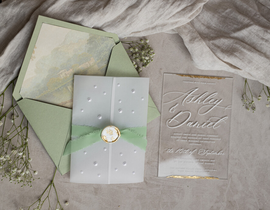 WEDDING INVITATIONS plexi acrylic mirror Ivory Beaded Wrapping Wedding Invitations, Elegant Clear Acrylic Wedding Cards, Plexi Transparent Wedding Invites, Wedding Invitation Suite with Pearls