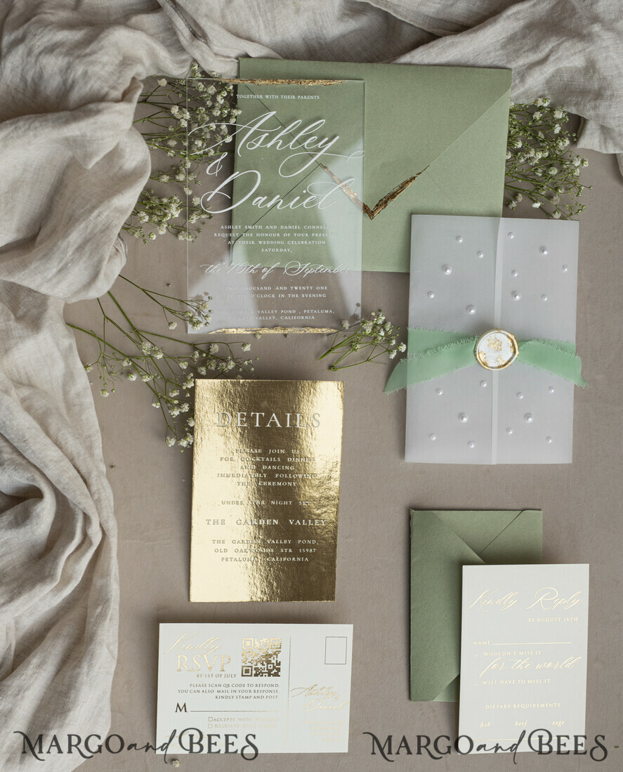 WEDDING INVITATIONS plexi acrylic mirror Ivory Beaded Wrapping Wedding Invitations, Elegant Clear Acrylic Wedding Cards, Plexi Transparent Wedding Invites, Wedding Invitation Suite with Pearls