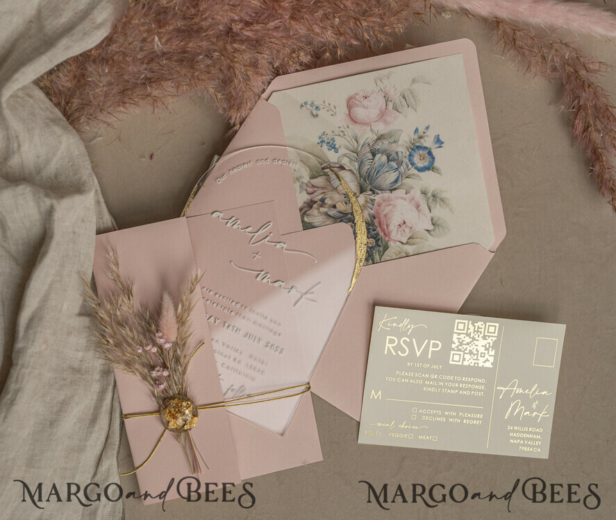 WEDDING INVITATIONS plexi acrylic mirror Blush Pink Clear Arched Wedding Invitations, Elegant Garden Wedding Cards, Nude Acrylic transparent Wedding Invites, Arch Plexi Wedding Invitation Suite