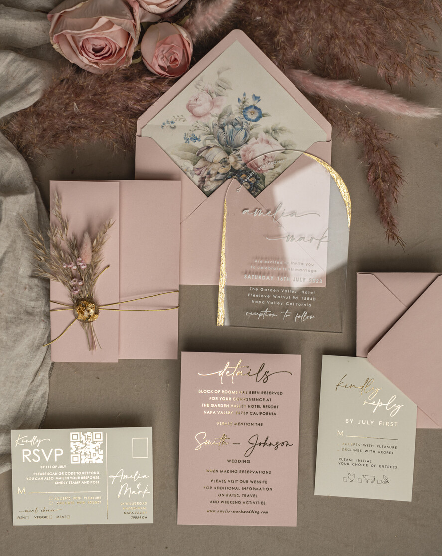 WEDDING INVITATIONS plexi acrylic mirror Blush Pink Clear Arched Wedding Invitations, Elegant Garden Wedding Cards, Nude Acrylic transparent Wedding Invites, Arch Plexi Wedding Invitation Suite
