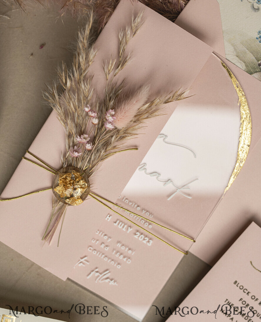 WEDDING INVITATIONS plexi acrylic mirror Blush Pink Clear Arched Wedding Invitations, Elegant Garden Wedding Cards, Nude Acrylic transparent Wedding Invites, Arch Plexi Wedding Invitation Suite