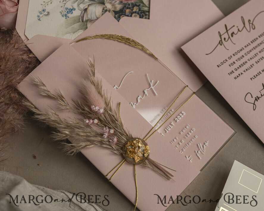 WEDDING INVITATIONS plexi acrylic mirror Blush Pink Clear Arched Wedding Invitations, Elegant Garden Wedding Cards, Nude Acrylic transparent Wedding Invites, Arch Plexi Wedding Invitation Suite