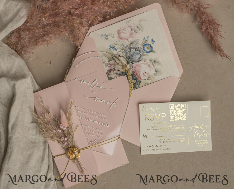 WEDDING INVITATIONS plexi acrylic mirror Blush Pink Clear Arched Wedding Invitations, Elegant Garden Wedding Cards, Nude Acrylic transparent Wedding Invites, Arch Plexi Wedding Invitation Suite