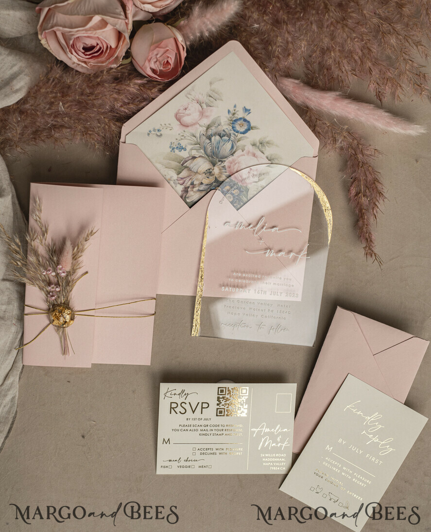 WEDDING INVITATIONS plexi acrylic mirror Blush Pink Clear Arched Wedding Invitations, Elegant Garden Wedding Cards, Nude Acrylic transparent Wedding Invites, Arch Plexi Wedding Invitation Suite