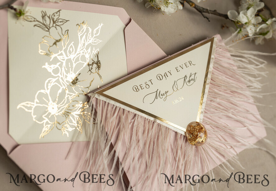 WEDDING INVITATIONS 3 fold wedding invitations 3 fold Luxury sage green Mirror gold Wedding Invitations, Elegant garden Wedding Cards, Glamour Acrylic Monogram Wedding Invites, Mirror Plexi floral Wedding Invitation Suite