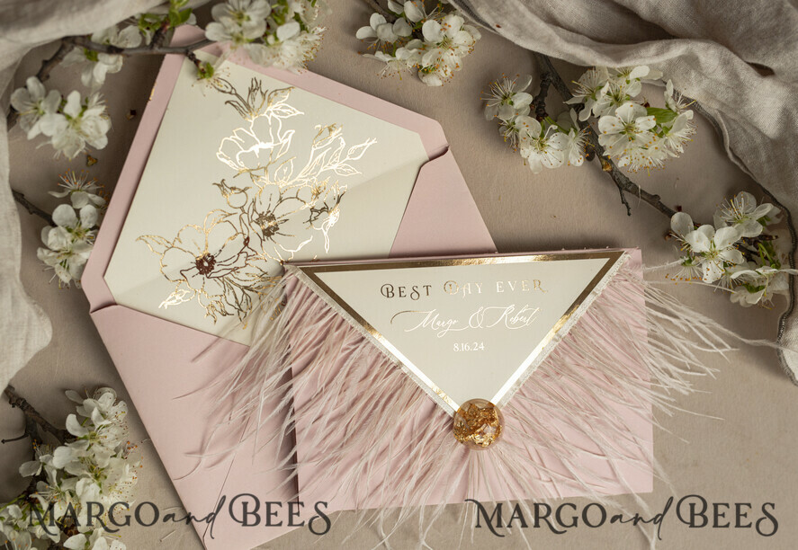 WEDDING INVITATIONS 3 fold wedding invitations 3 fold Luxury sage green Mirror gold Wedding Invitations, Elegant garden Wedding Cards, Glamour Acrylic Monogram Wedding Invites, Mirror Plexi floral Wedding Invitation Suite