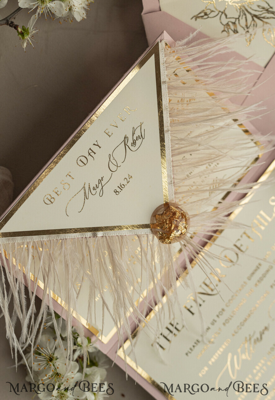 WEDDING INVITATIONS 3 fold wedding invitations 3 fold Luxury sage green Mirror gold Wedding Invitations, Elegant garden Wedding Cards, Glamour Acrylic Monogram Wedding Invites, Mirror Plexi floral Wedding Invitation Suite