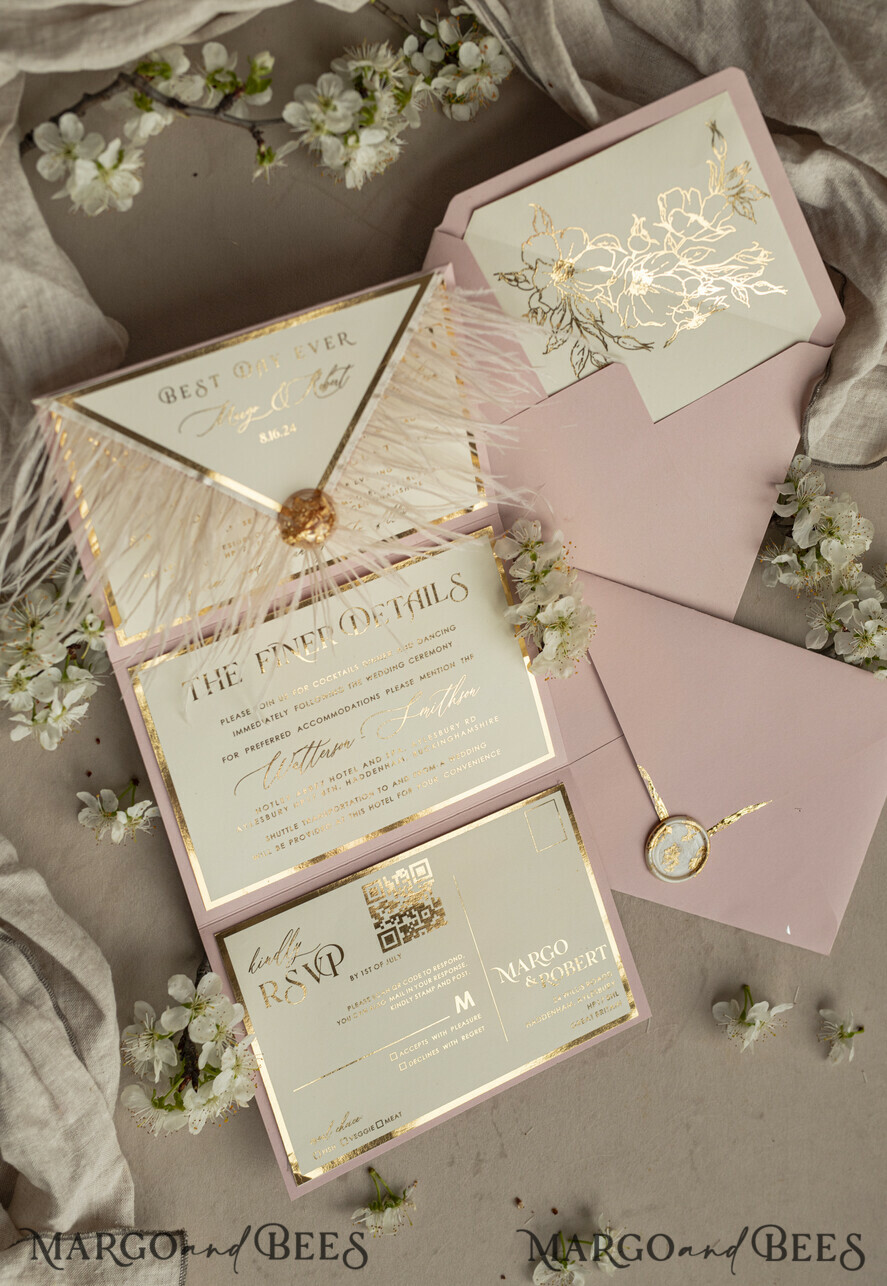 WEDDING INVITATIONS 3 fold wedding invitations 3 fold Luxury sage green Mirror gold Wedding Invitations, Elegant garden Wedding Cards, Glamour Acrylic Monogram Wedding Invites, Mirror Plexi floral Wedding Invitation Suite