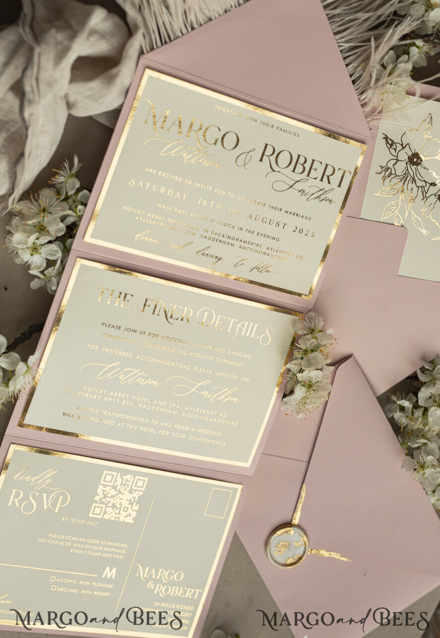 WEDDING INVITATIONS 3 fold wedding invitations 3 fold Luxury sage green Mirror gold Wedding Invitations, Elegant garden Wedding Cards, Glamour Acrylic Monogram Wedding Invites, Mirror Plexi floral Wedding Invitation Suite