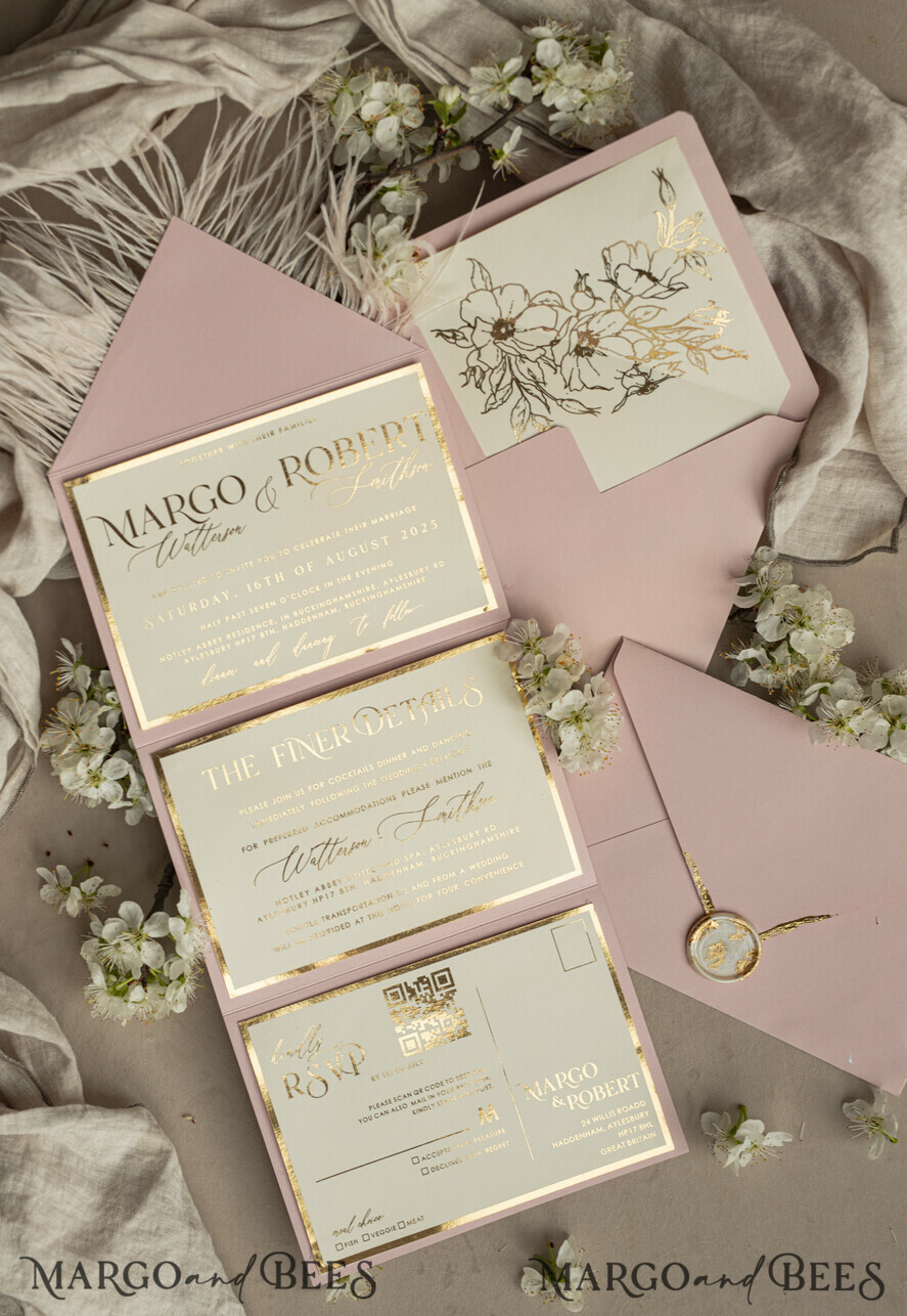 WEDDING INVITATIONS 3 fold wedding invitations 3 fold Luxury sage green Mirror gold Wedding Invitations, Elegant garden Wedding Cards, Glamour Acrylic Monogram Wedding Invites, Mirror Plexi floral Wedding Invitation Suite