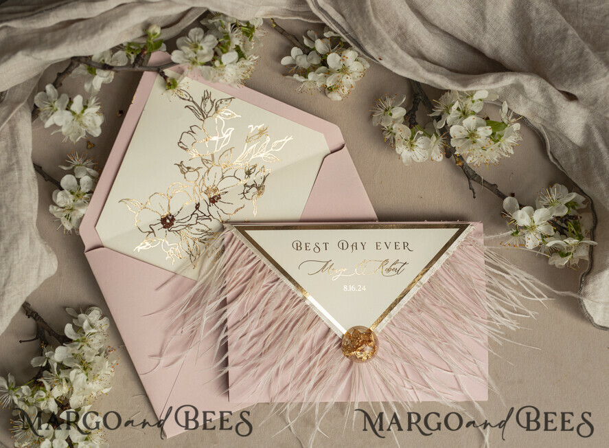 WEDDING INVITATIONS 3 fold wedding invitations 3 fold Luxury sage green Mirror gold Wedding Invitations, Elegant garden Wedding Cards, Glamour Acrylic Monogram Wedding Invites, Mirror Plexi floral Wedding Invitation Suite