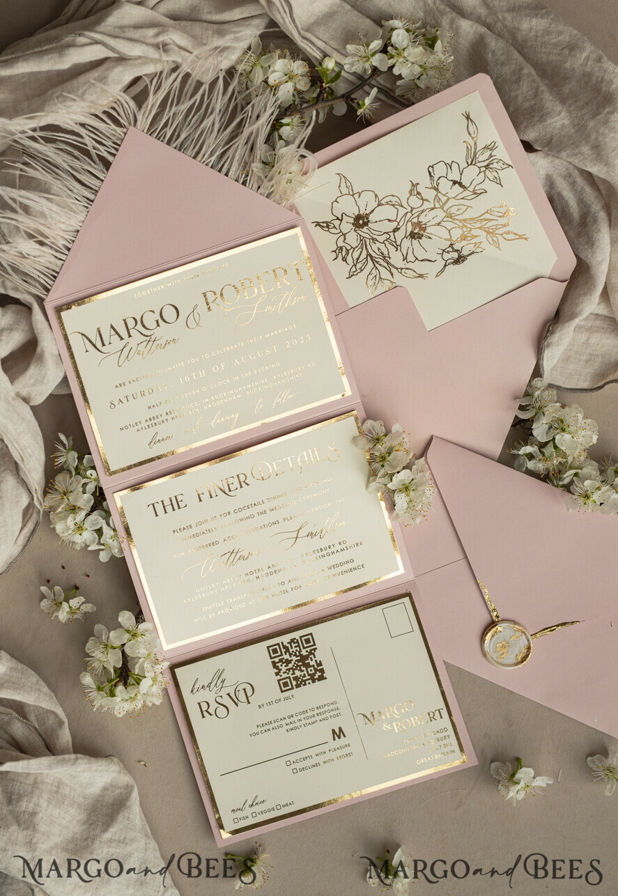 WEDDING INVITATIONS 3 fold wedding invitations 3 fold Luxury sage green Mirror gold Wedding Invitations, Elegant garden Wedding Cards, Glamour Acrylic Monogram Wedding Invites, Mirror Plexi floral Wedding Invitation Suite