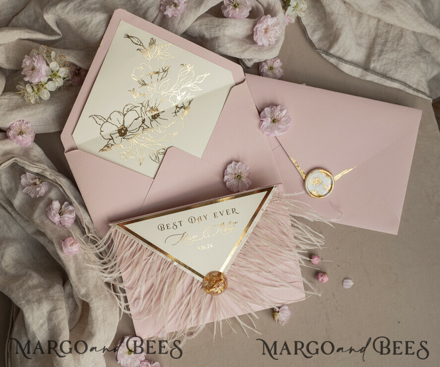 WEDDING INVITATIONS 3 fold wedding invitations 3 fold Luxury sage green Mirror gold Wedding Invitations, Elegant garden Wedding Cards, Glamour Acrylic Monogram Wedding Invites, Mirror Plexi floral Wedding Invitation Suite