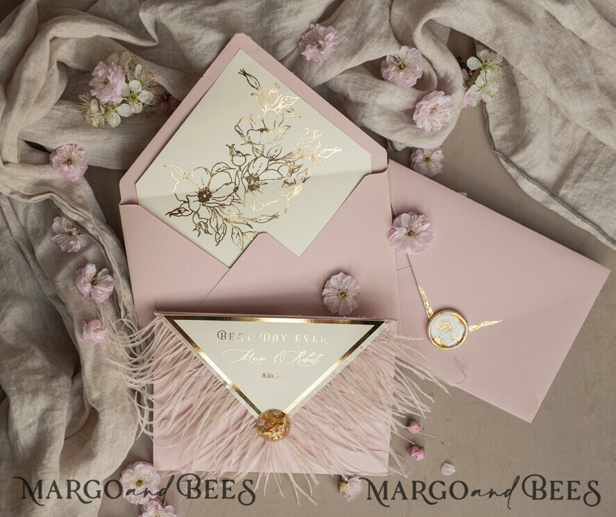 WEDDING INVITATIONS 3 fold wedding invitations 3 fold Luxury sage green Mirror gold Wedding Invitations, Elegant garden Wedding Cards, Glamour Acrylic Monogram Wedding Invites, Mirror Plexi floral Wedding Invitation Suite