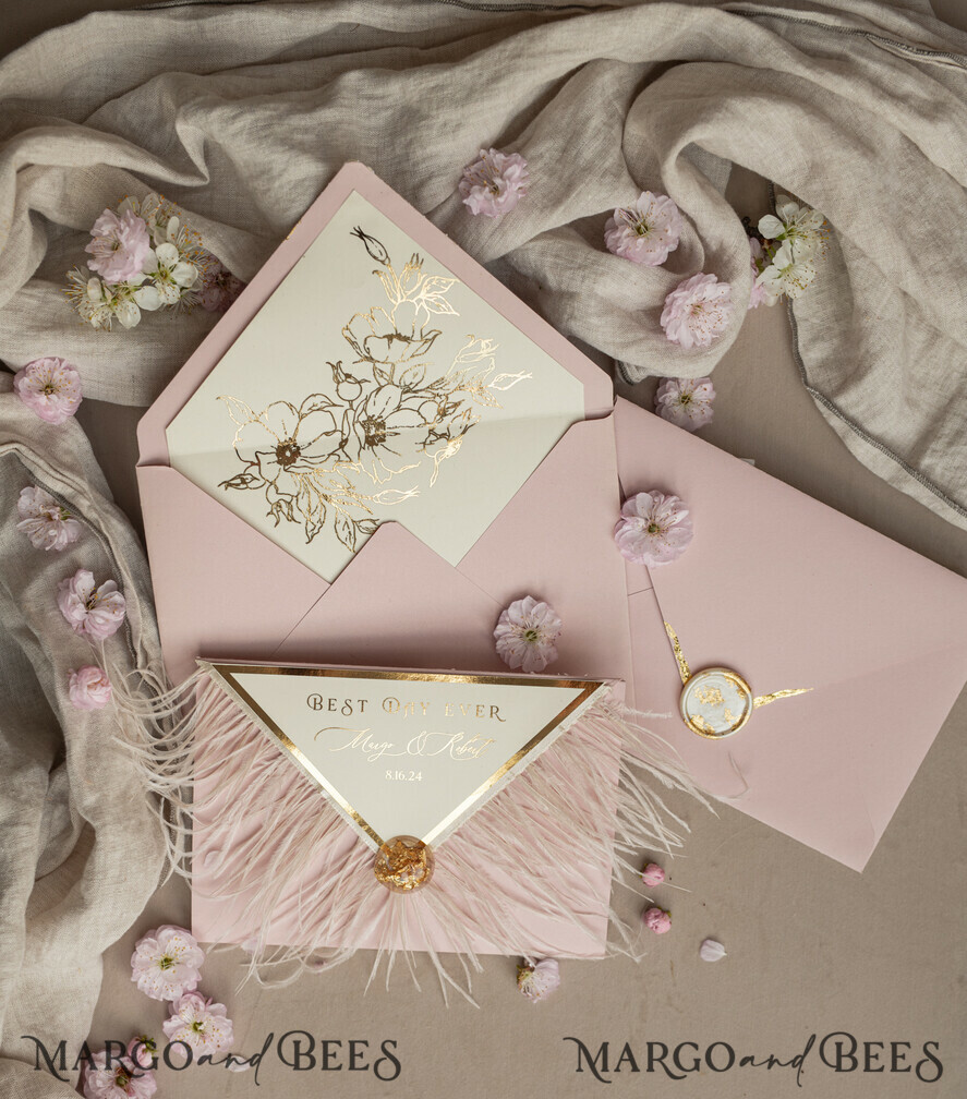 WEDDING INVITATIONS 3 fold wedding invitations 3 fold Luxury sage green Mirror gold Wedding Invitations, Elegant garden Wedding Cards, Glamour Acrylic Monogram Wedding Invites, Mirror Plexi floral Wedding Invitation Suite