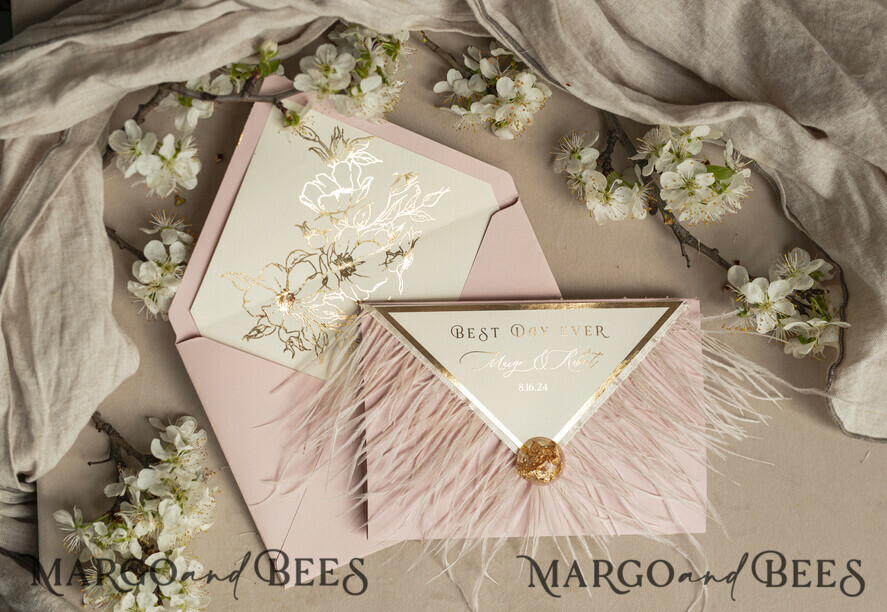 WEDDING INVITATIONS 3 fold wedding invitations 3 fold Luxury sage green Mirror gold Wedding Invitations, Elegant garden Wedding Cards, Glamour Acrylic Monogram Wedding Invites, Mirror Plexi floral Wedding Invitation Suite