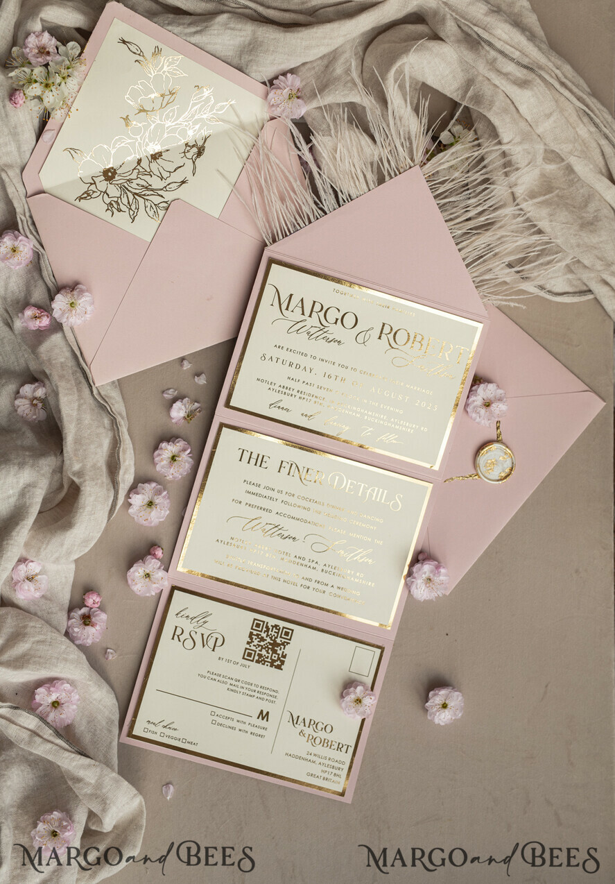 WEDDING INVITATIONS 3 fold wedding invitations 3 fold Luxury sage green Mirror gold Wedding Invitations, Elegant garden Wedding Cards, Glamour Acrylic Monogram Wedding Invites, Mirror Plexi floral Wedding Invitation Suite
