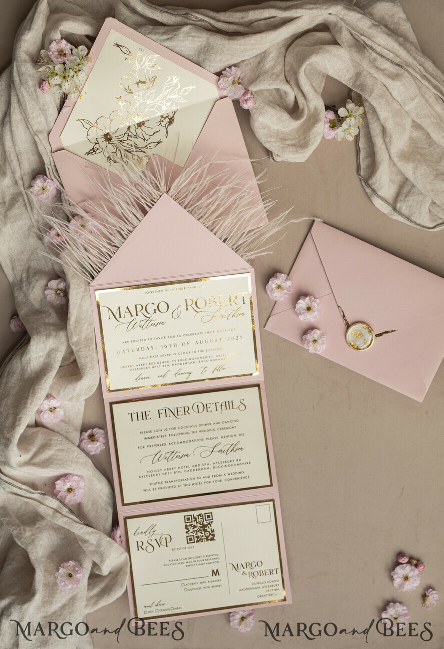 WEDDING INVITATIONS 3 fold wedding invitations 3 fold Luxury sage green Mirror gold Wedding Invitations, Elegant garden Wedding Cards, Glamour Acrylic Monogram Wedding Invites, Mirror Plexi floral Wedding Invitation Suite