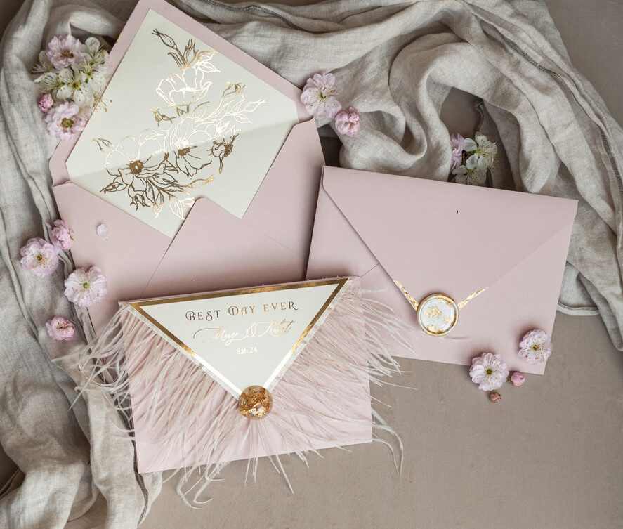 WEDDING INVITATIONS 3 fold wedding invitations 3 fold Luxury sage green Mirror gold Wedding Invitations, Elegant garden Wedding Cards, Glamour Acrylic Monogram Wedding Invites, Mirror Plexi floral Wedding Invitation Suite