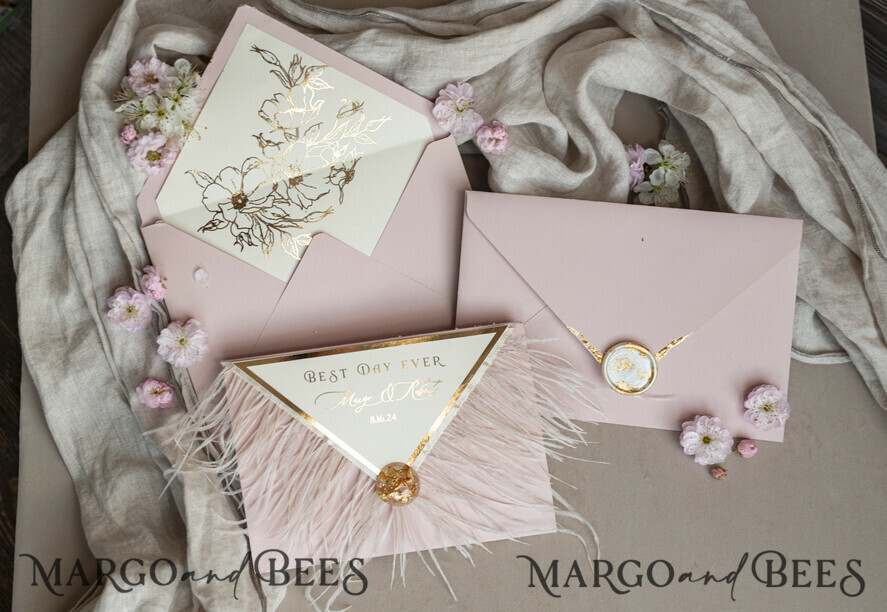 WEDDING INVITATIONS 3 fold wedding invitations 3 fold Luxury sage green Mirror gold Wedding Invitations, Elegant garden Wedding Cards, Glamour Acrylic Monogram Wedding Invites, Mirror Plexi floral Wedding Invitation Suite