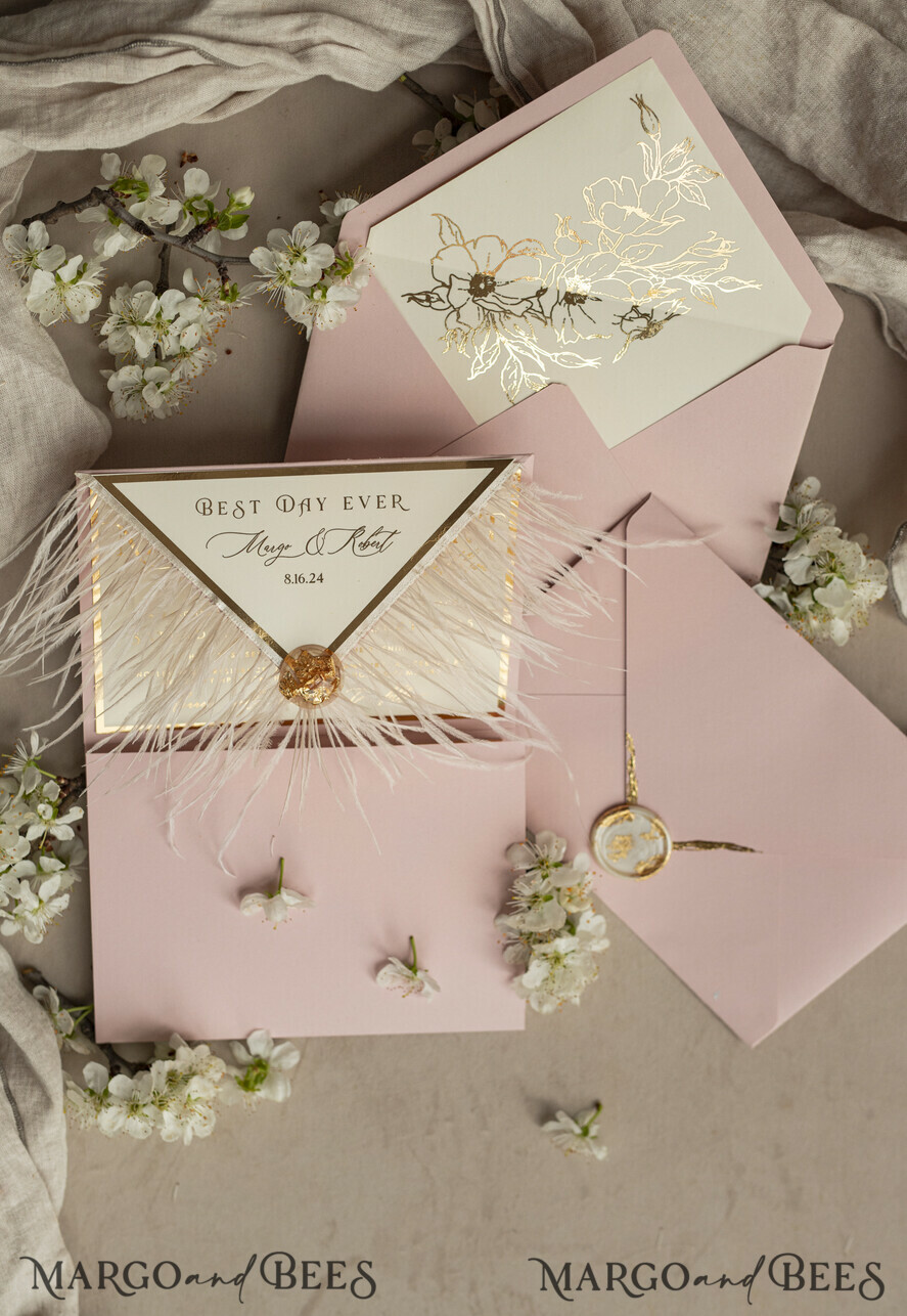 WEDDING INVITATIONS 3 fold wedding invitations 3 fold Luxury sage green Mirror gold Wedding Invitations, Elegant garden Wedding Cards, Glamour Acrylic Monogram Wedding Invites, Mirror Plexi floral Wedding Invitation Suite