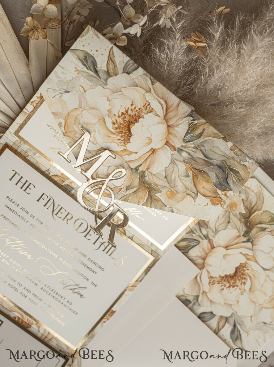 WEDDING INVITATIONS 3 fold wedding invitations 3 fold Luxury Mirror gold Wedding Invitations, Elegant Ivory Wedding Cards, Glamour Acrylic Monogram Wedding Invites, Mirror Plexi Wedding Invitation Suite