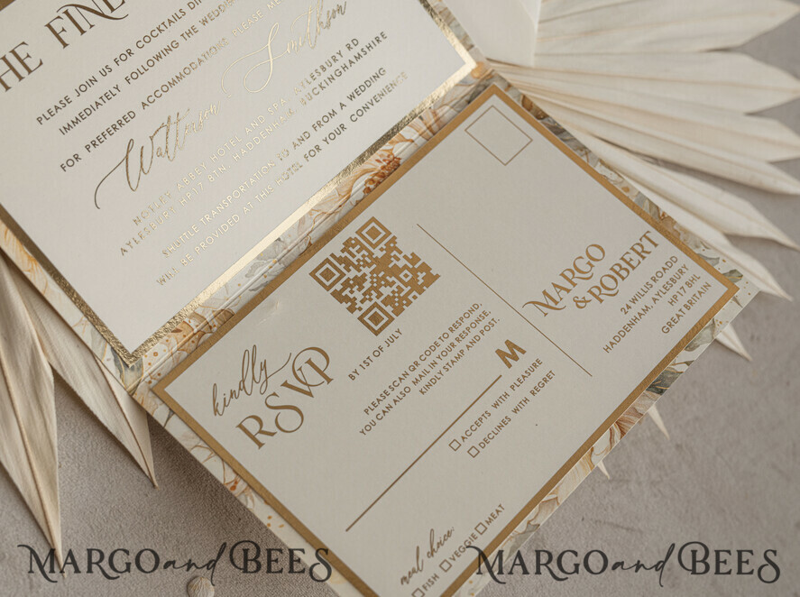 WEDDING INVITATIONS 3 fold wedding invitations 3 fold Luxury Mirror gold Wedding Invitations, Elegant Ivory Wedding Cards, Glamour Acrylic Monogram Wedding Invites, Mirror Plexi Wedding Invitation Suite
