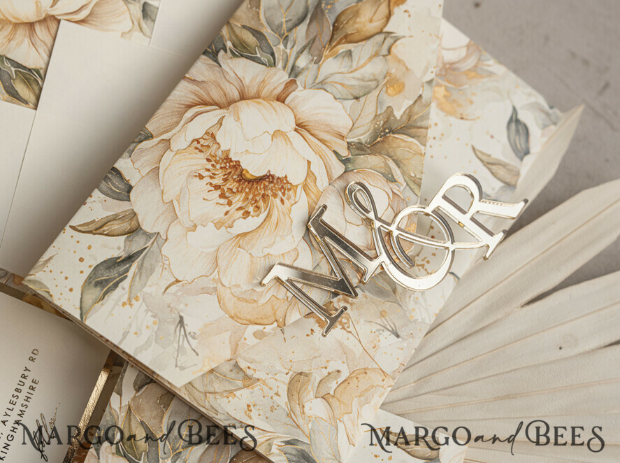 WEDDING INVITATIONS 3 fold wedding invitations 3 fold Luxury Mirror gold Wedding Invitations, Elegant Ivory Wedding Cards, Glamour Acrylic Monogram Wedding Invites, Mirror Plexi Wedding Invitation Suite