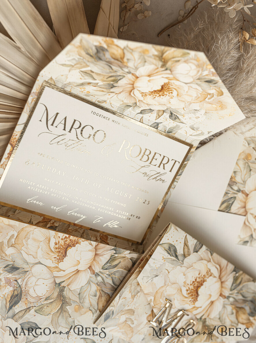 WEDDING INVITATIONS 3 fold wedding invitations 3 fold Luxury Mirror gold Wedding Invitations, Elegant Ivory Wedding Cards, Glamour Acrylic Monogram Wedding Invites, Mirror Plexi Wedding Invitation Suite