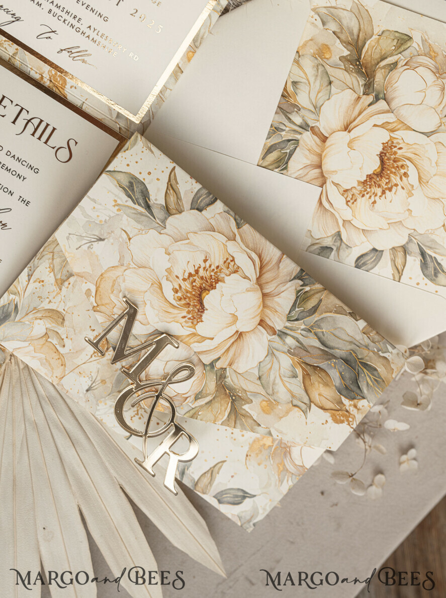 WEDDING INVITATIONS 3 fold wedding invitations 3 fold Luxury Mirror gold Wedding Invitations, Elegant Ivory Wedding Cards, Glamour Acrylic Monogram Wedding Invites, Mirror Plexi Wedding Invitation Suite